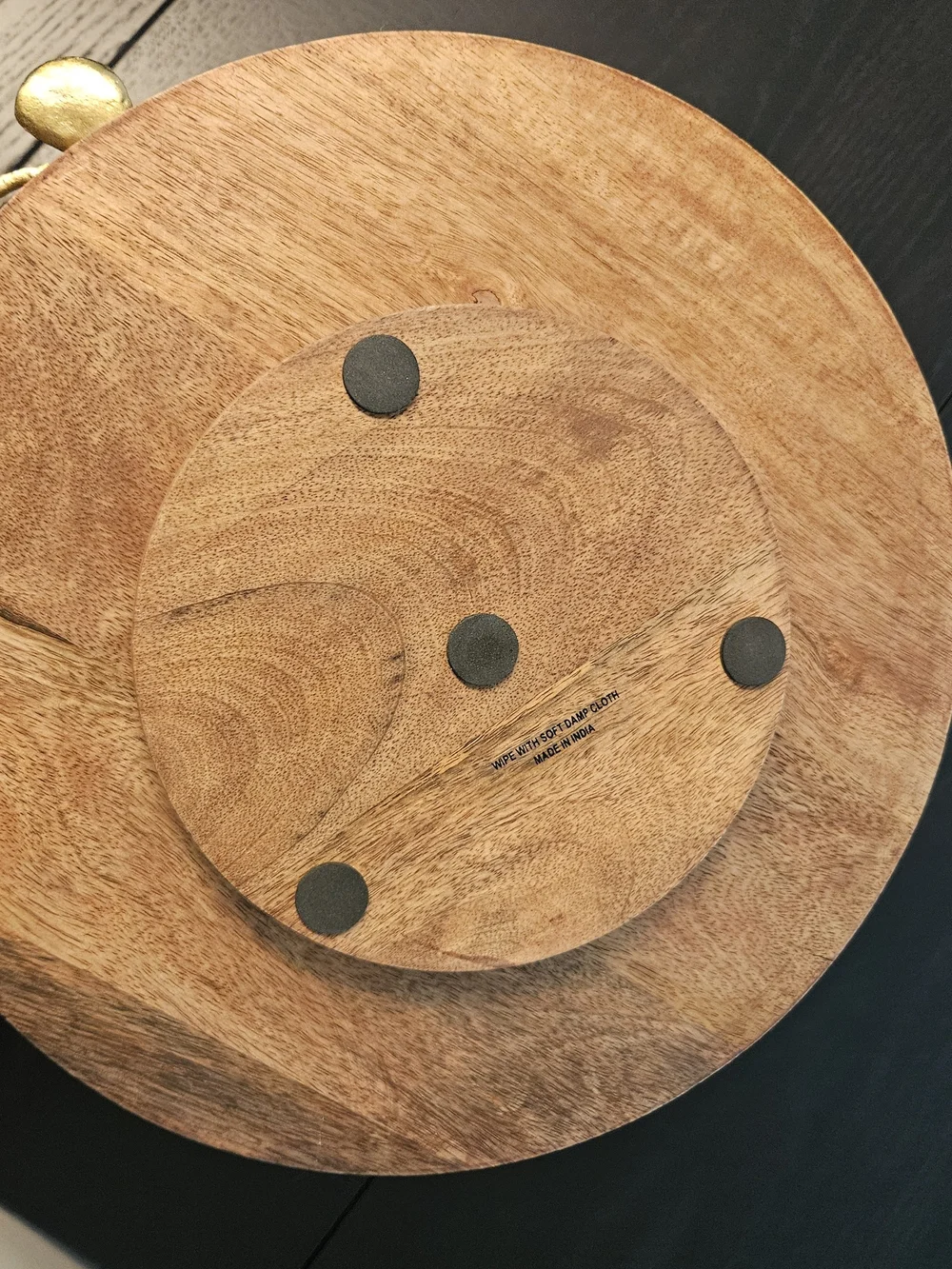 Round Mango Wood Serving Lazy Susan Board with Gold Leaf Accent